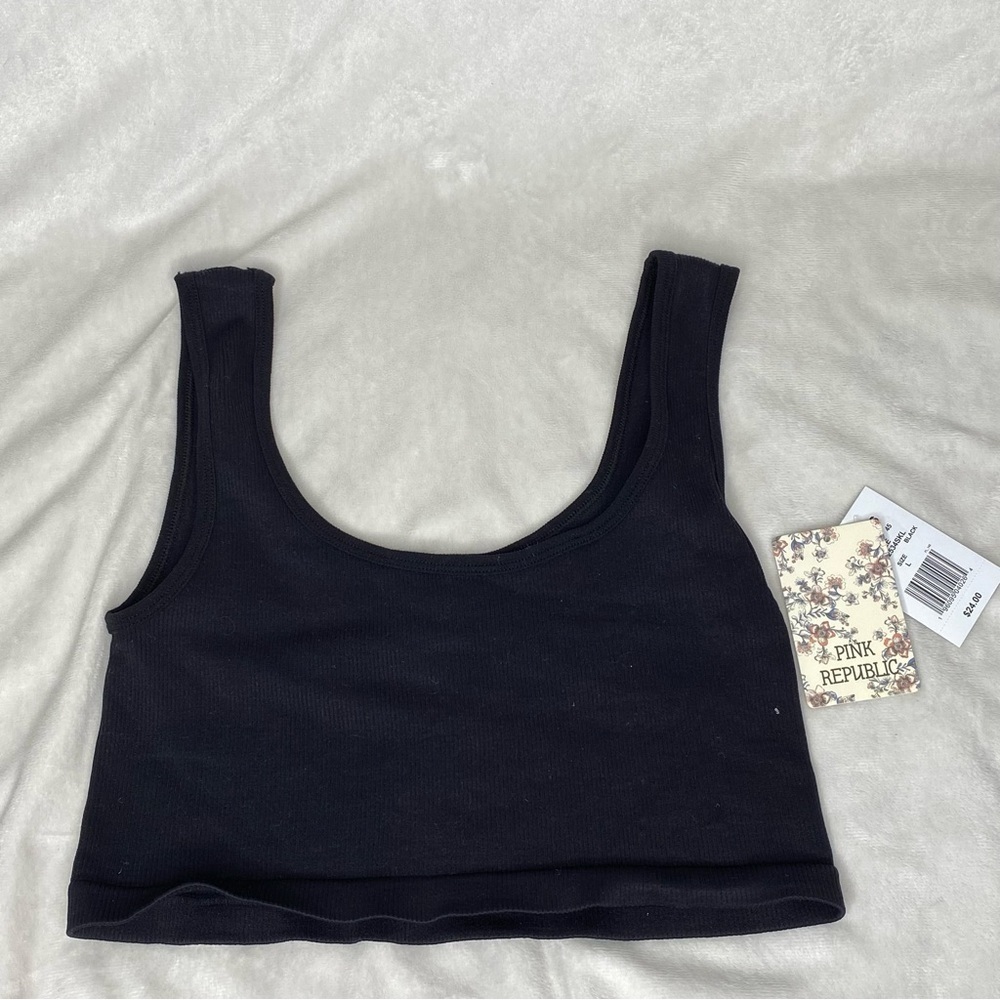 Pink Republic Black Ribbed Crop Tank Top